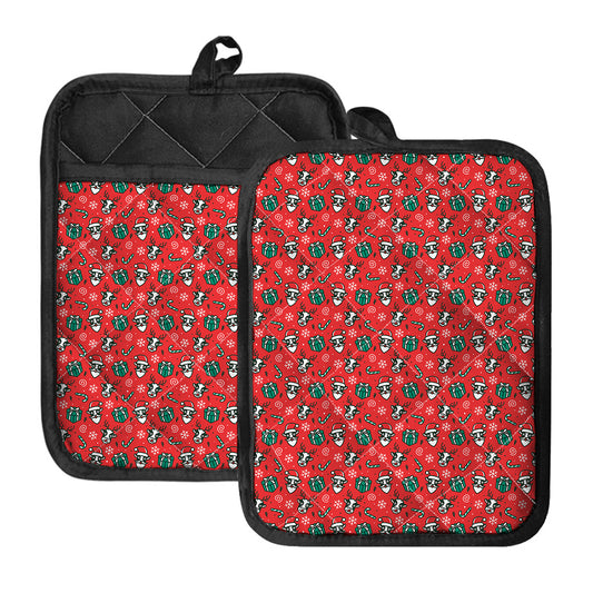 Christmas Cow Pattern Print Pot Holders With Pocket