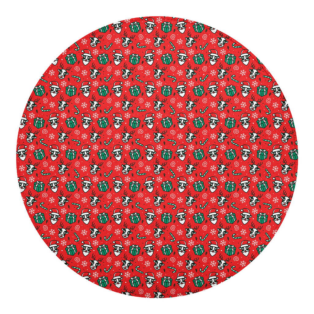 Christmas Cow Pattern Print Round Blanket