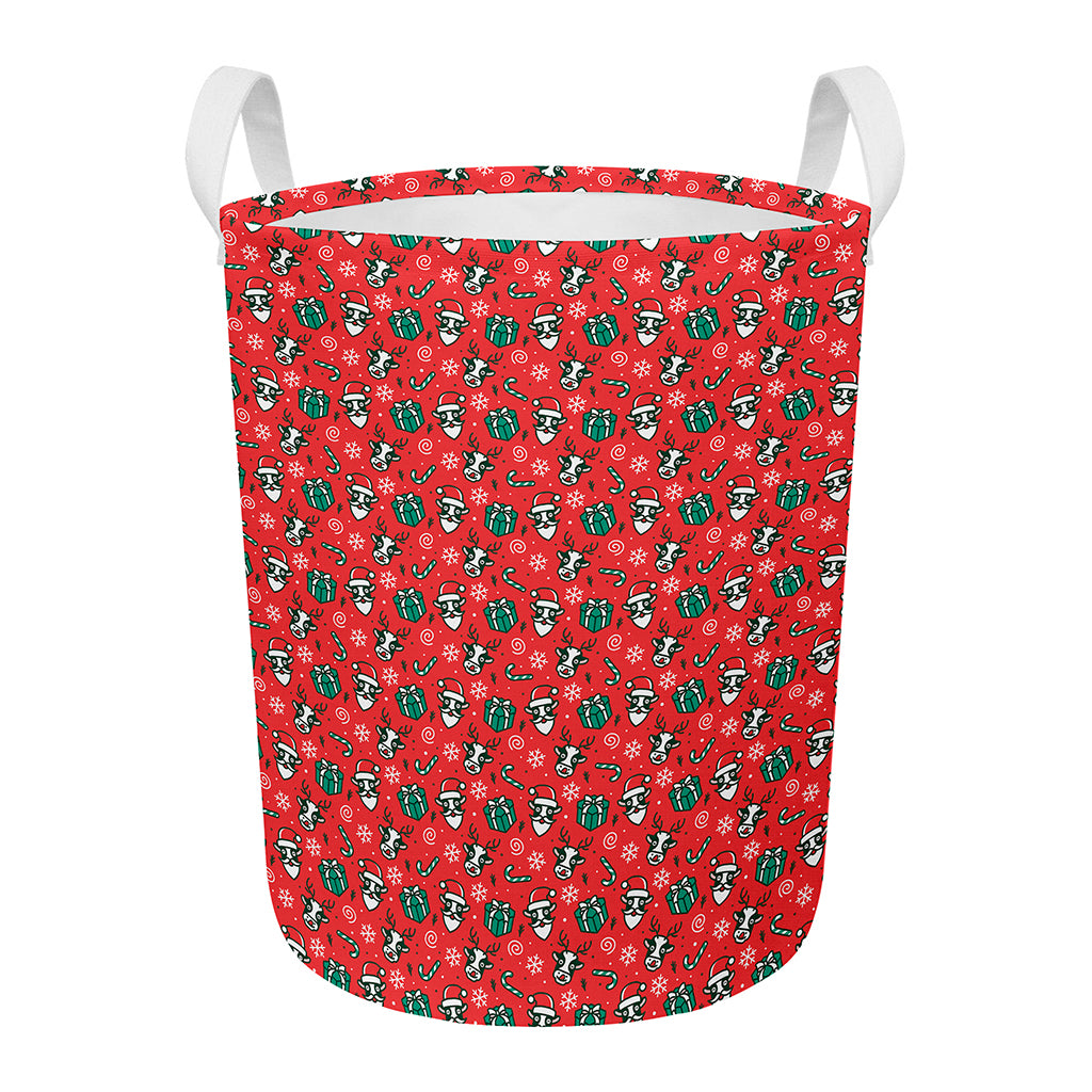 Christmas Cow Pattern Print Round Laundry Basket