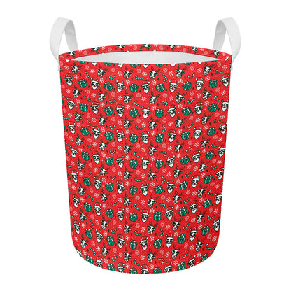 Christmas Cow Pattern Print Round Laundry Basket
