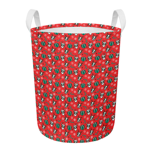 Christmas Cow Pattern Print Round Laundry Basket
