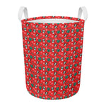 Christmas Cow Pattern Print Round Laundry Basket