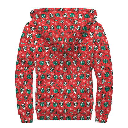 Christmas Cow Pattern Print Sherpa Lined Zip Up Hoodie
