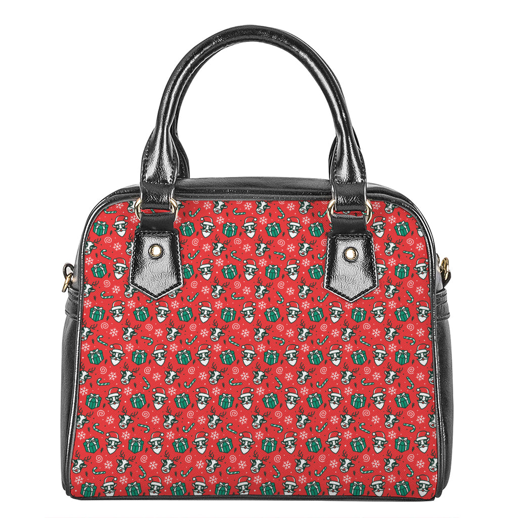 Christmas Cow Pattern Print Shoulder Handbag