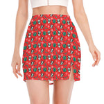Christmas Cow Pattern Print Side Slit Mini Skirt