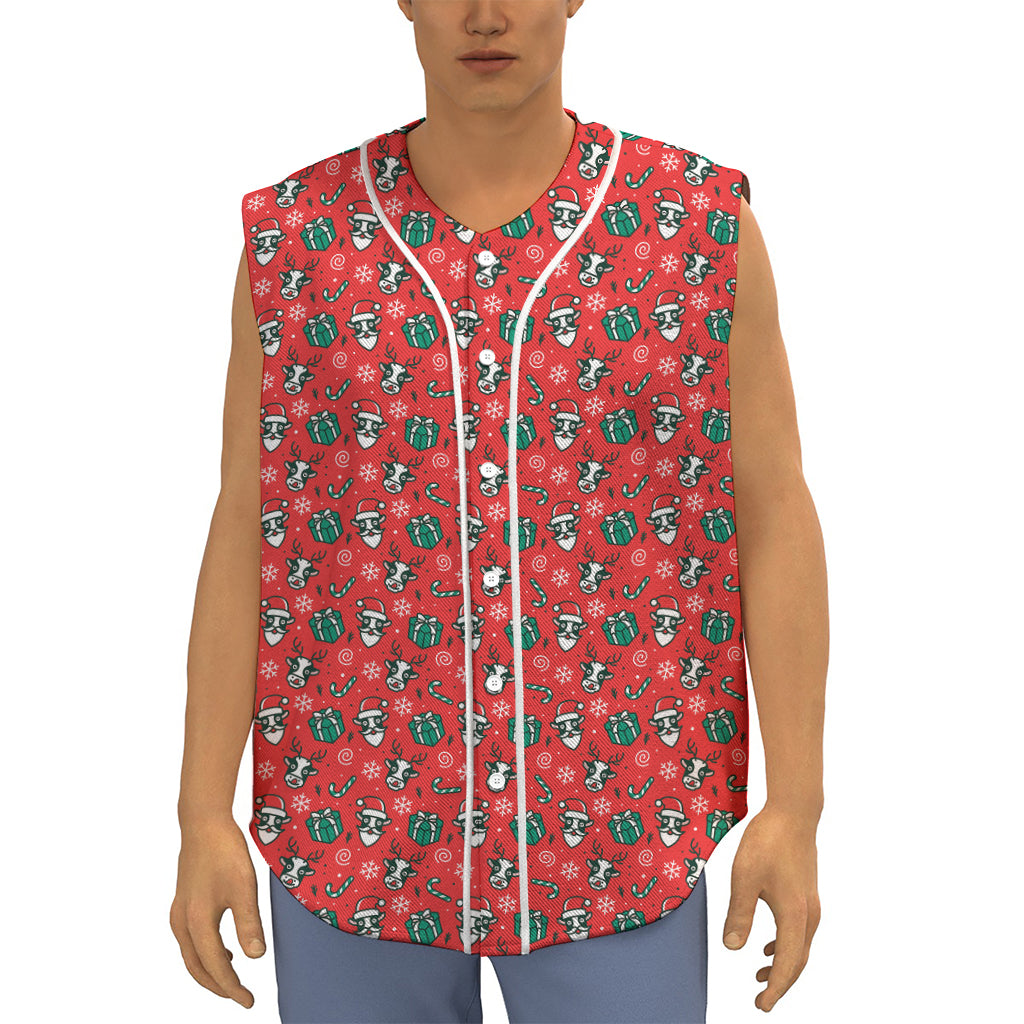 Christmas Cow Pattern Print Sleeveless Baseball Jersey