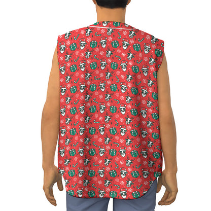 Christmas Cow Pattern Print Sleeveless Baseball Jersey