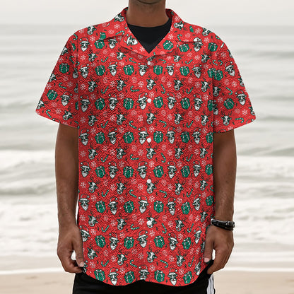 Christmas Cow Pattern Print Textured Short Sleeve Shirt