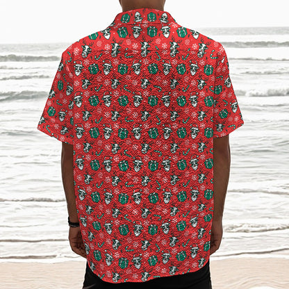 Christmas Cow Pattern Print Textured Short Sleeve Shirt
