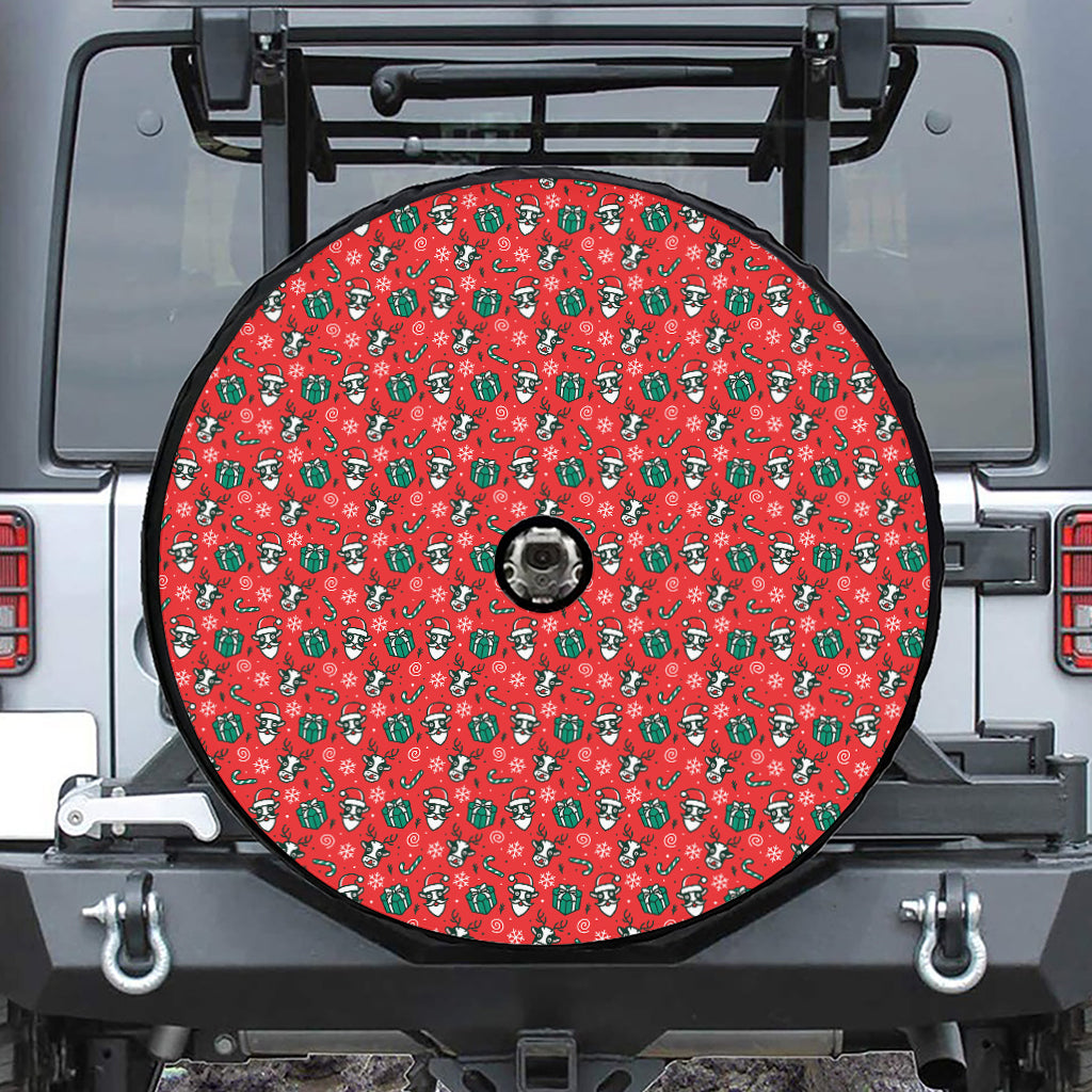 Christmas Cow Pattern Print Tire Cover With Camera Hole