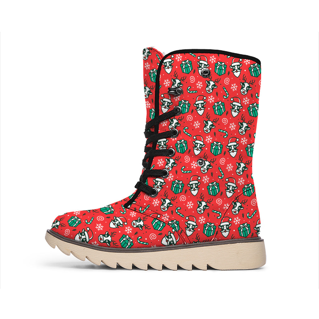 Christmas Cow Pattern Print Winter Boots