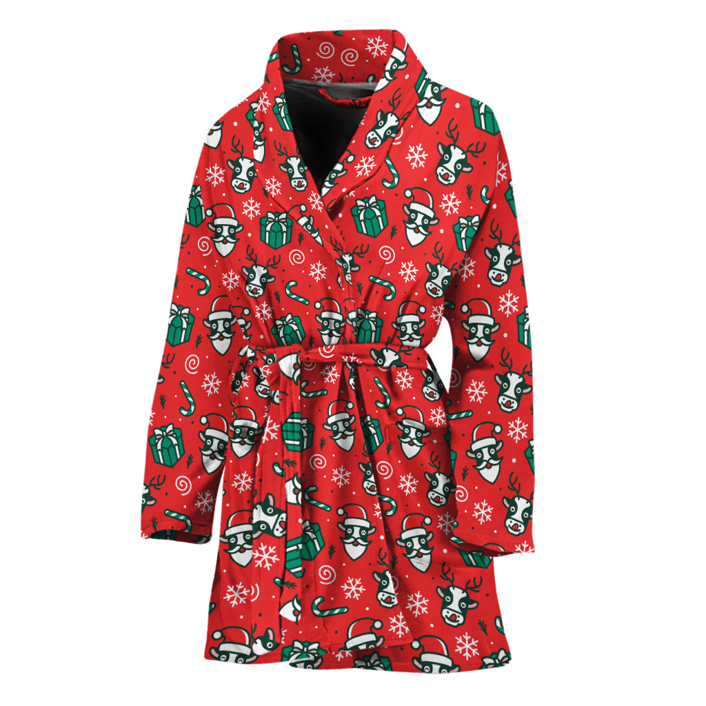 Christmas Cow Pattern Print Women's Bathrobe