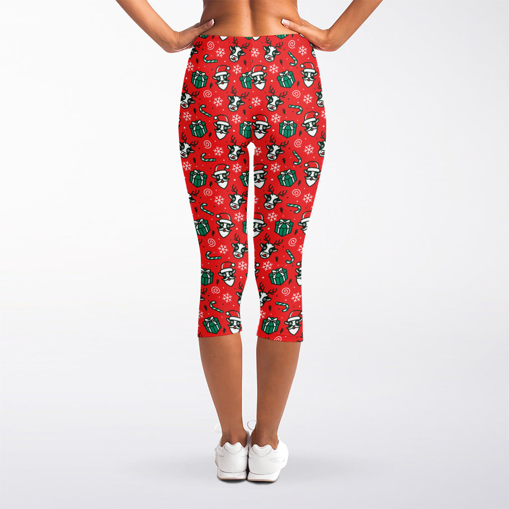 Christmas Cow Pattern Print Women's Capri Leggings
