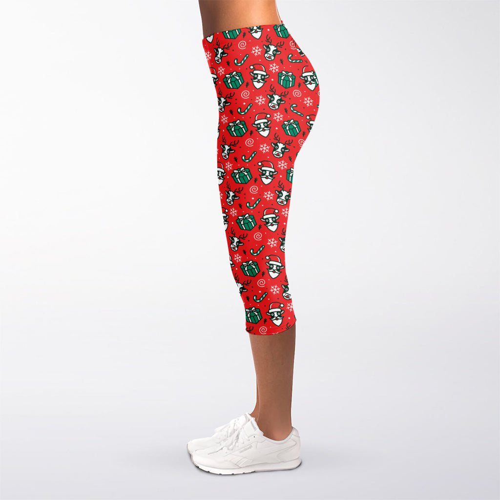 Christmas Cow Pattern Print Women's Capri Leggings