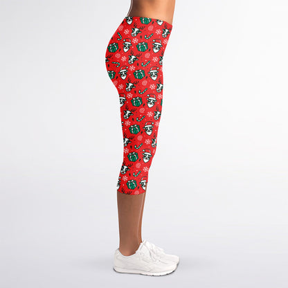 Christmas Cow Pattern Print Women's Capri Leggings