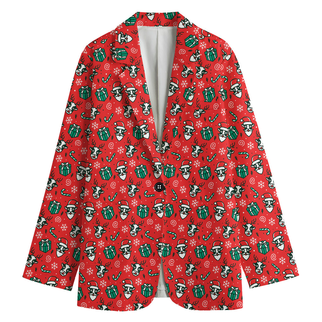 Christmas Cow Pattern Print Women's Cotton Blazer