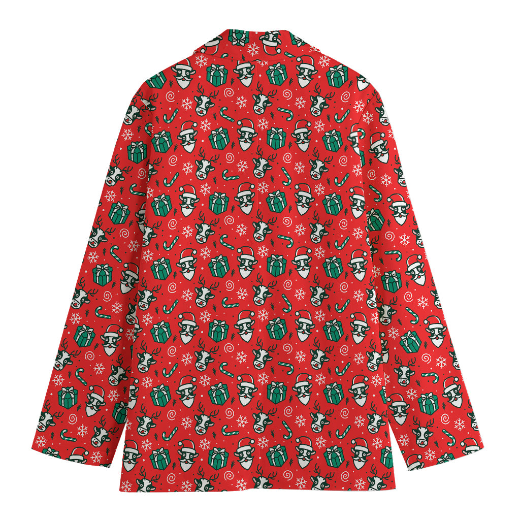 Christmas Cow Pattern Print Women's Cotton Blazer