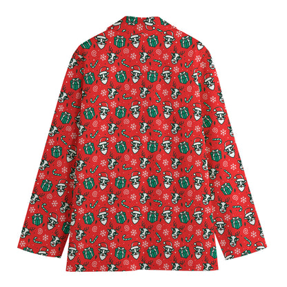 Christmas Cow Pattern Print Women's Cotton Blazer