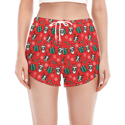 Christmas Cow Pattern Print Women's Split Running Shorts
