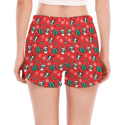 Christmas Cow Pattern Print Women's Split Running Shorts
