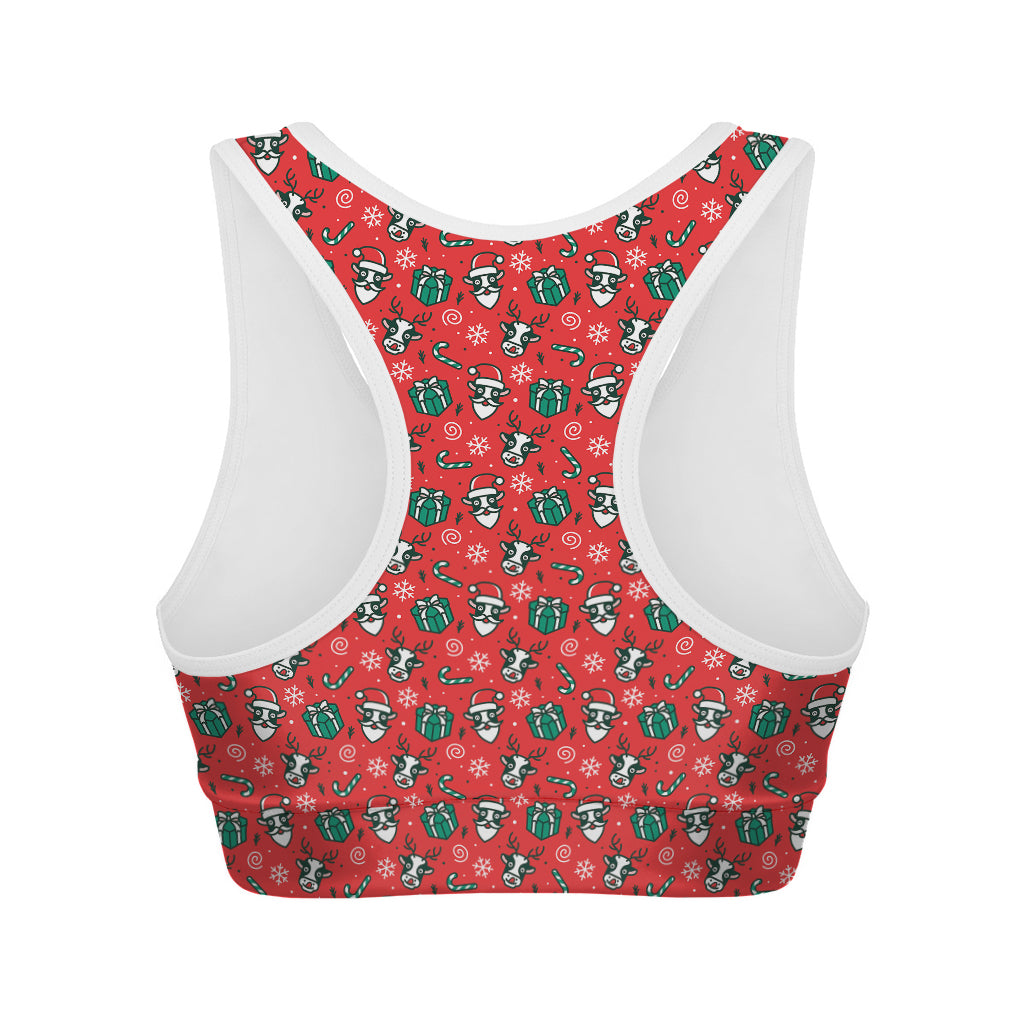 Christmas Cow Pattern Print Women's Sports Bra