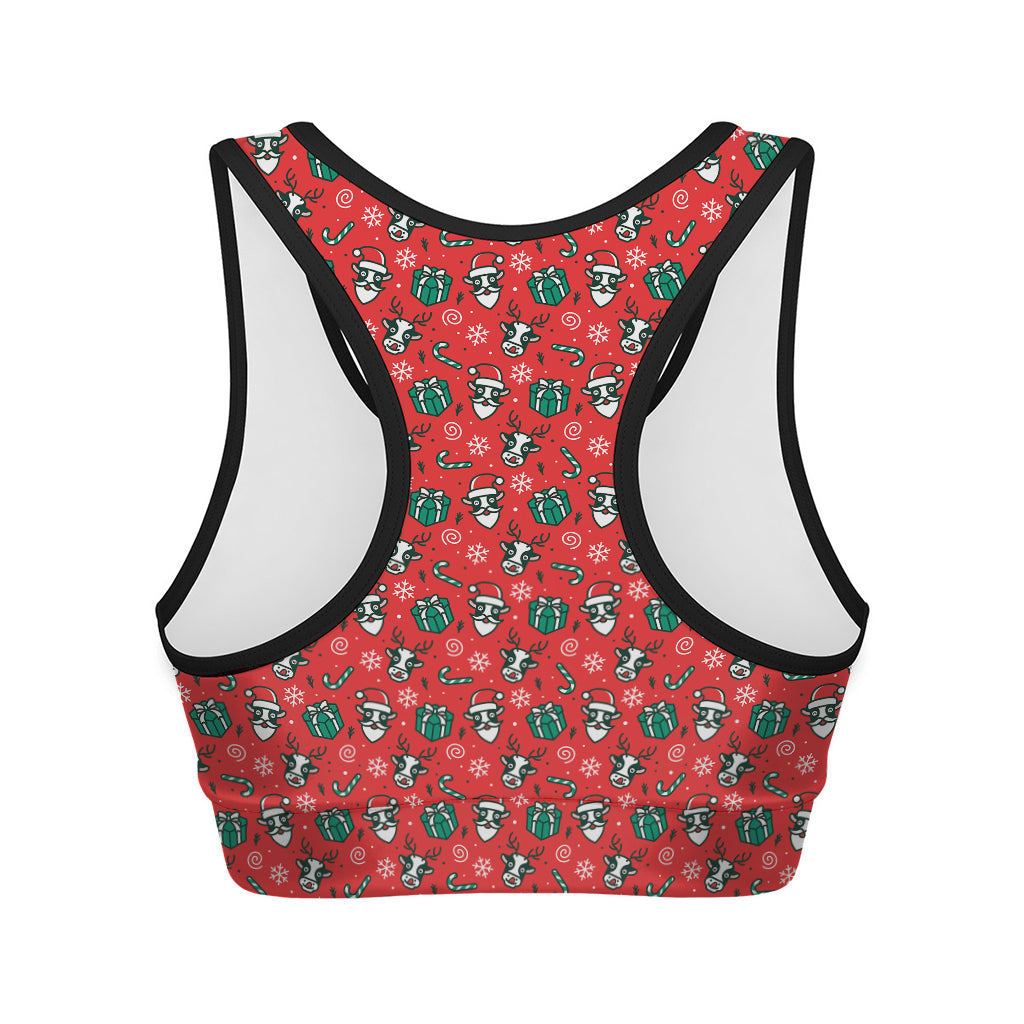 Christmas Cow Pattern Print Women's Sports Bra