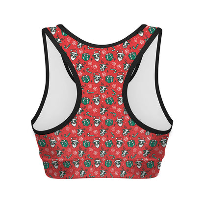 Christmas Cow Pattern Print Women's Sports Bra