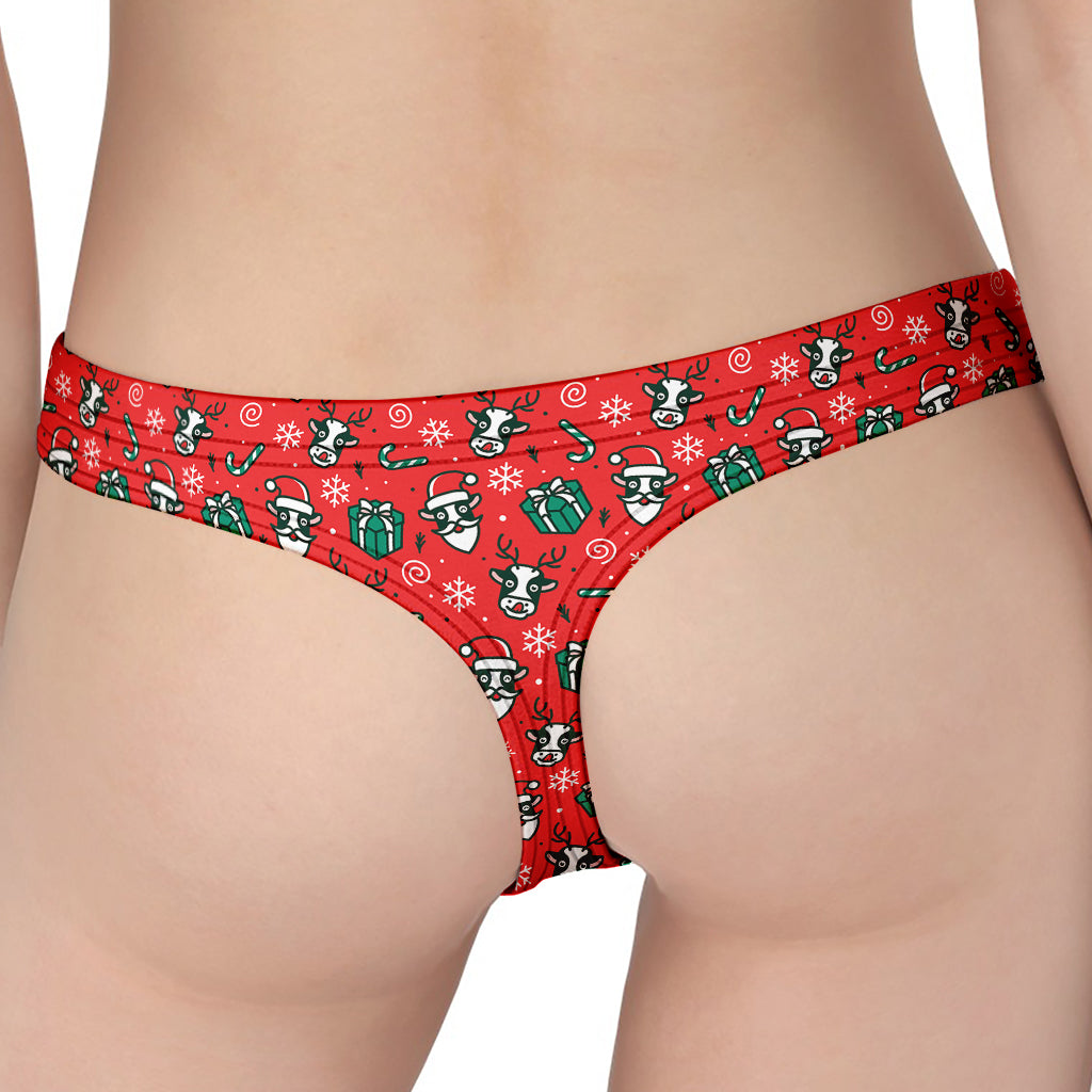 Christmas Cow Pattern Print Women's Thong