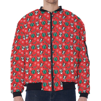 Christmas Cow Pattern Print Zip Sleeve Bomber Jacket