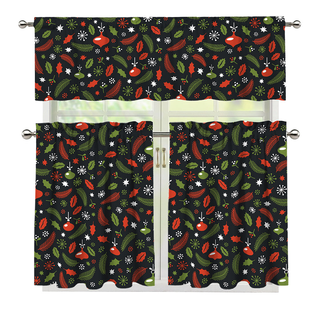 Christmas Decorations Pattern Print 3 Piece Kitchen Curtains