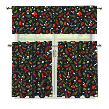 Christmas Decorations Pattern Print 3 Piece Kitchen Curtains