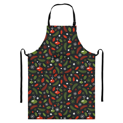 Christmas Decorations Pattern Print Bib Apron With Pocket