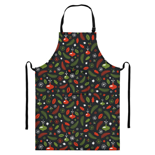 Christmas Decorations Pattern Print Bib Apron With Pocket