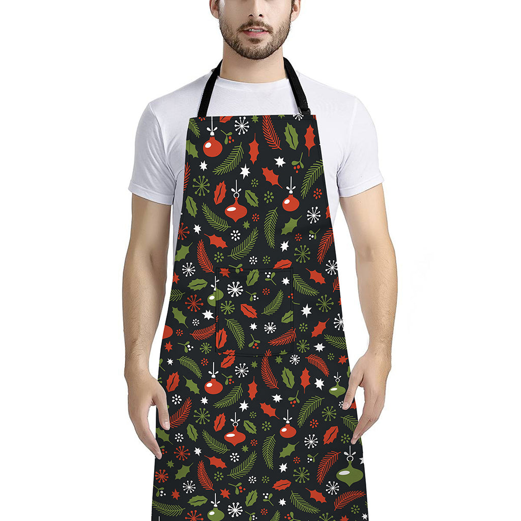 Christmas Decorations Pattern Print Bib Apron With Pocket