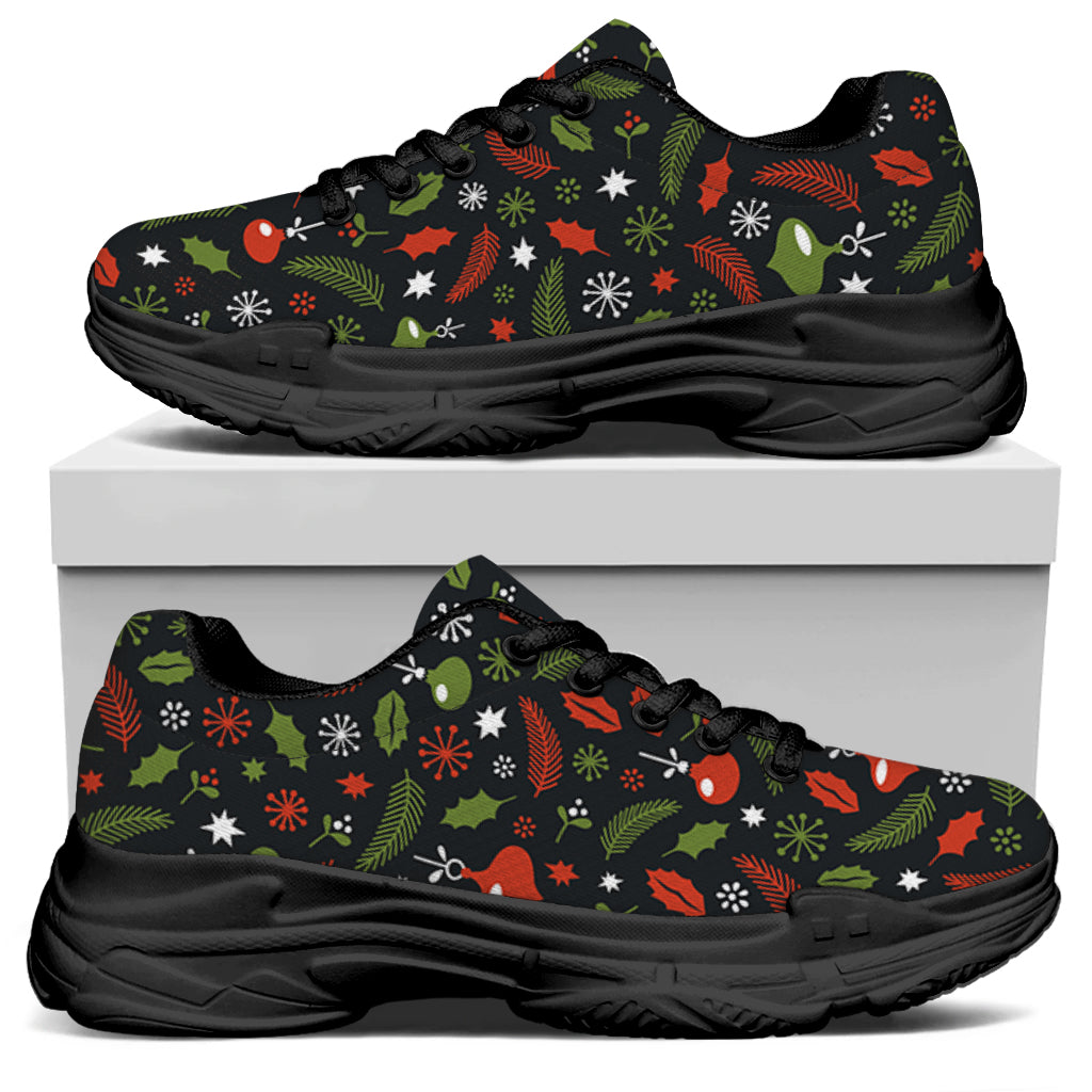 Christmas Decorations Pattern Print Black Chunky Shoes