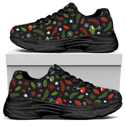 Christmas Decorations Pattern Print Black Chunky Shoes