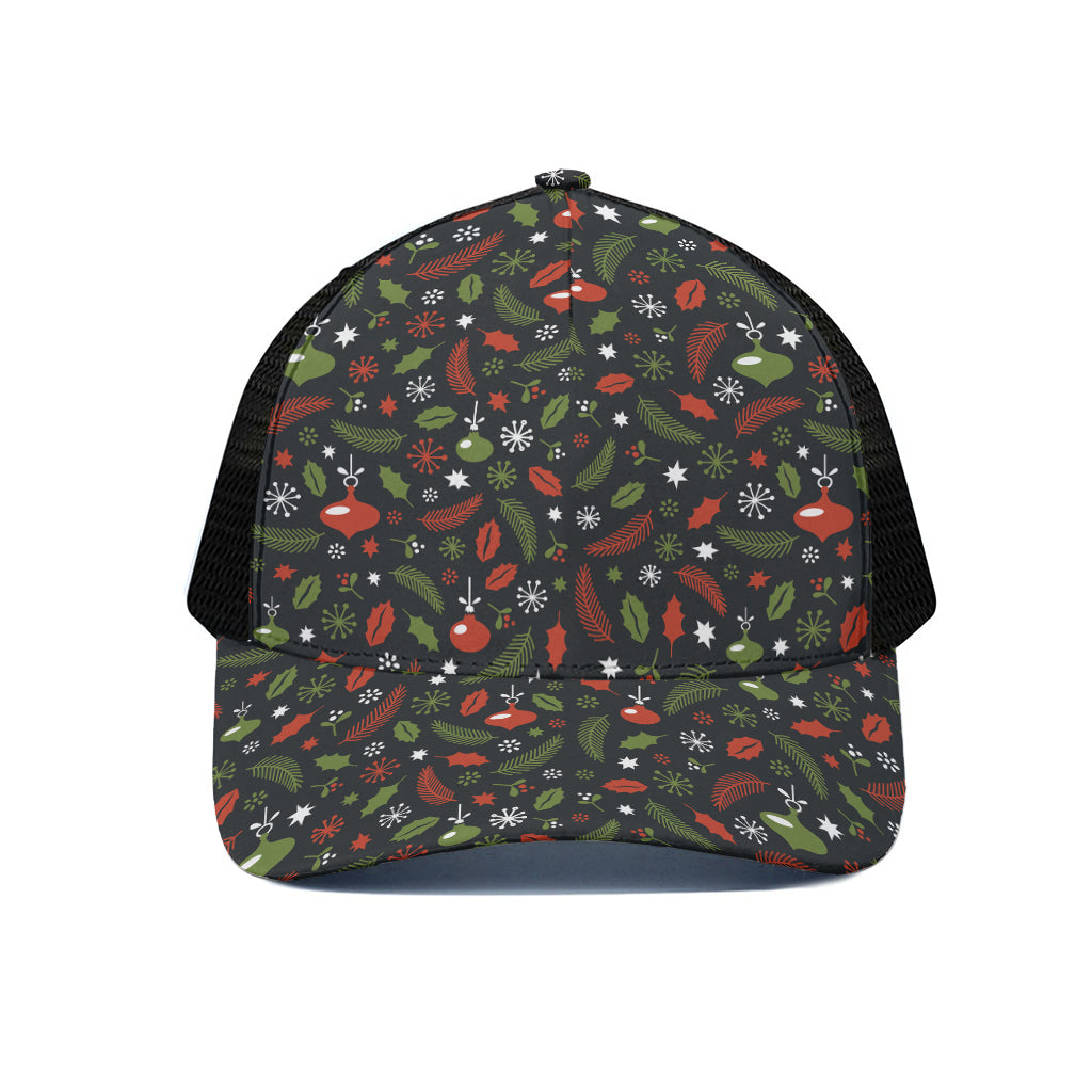 Christmas Decorations Pattern Print Black Mesh Trucker Cap