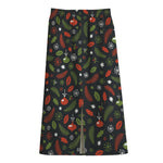 Christmas Decorations Pattern Print Cotton Front Slit Maxi Skirt