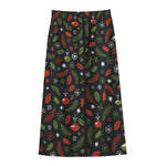 Christmas Decorations Pattern Print Cotton Front Slit Maxi Skirt