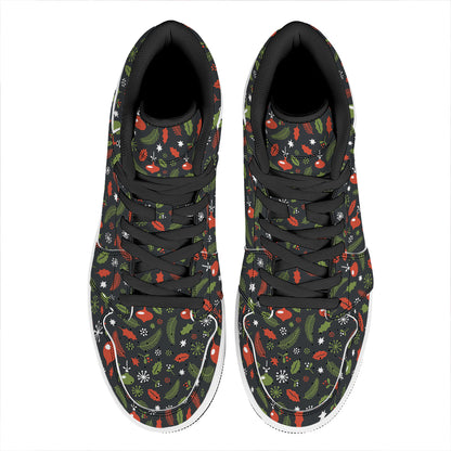Christmas Decorations Pattern Print High Top Leather Sneakers