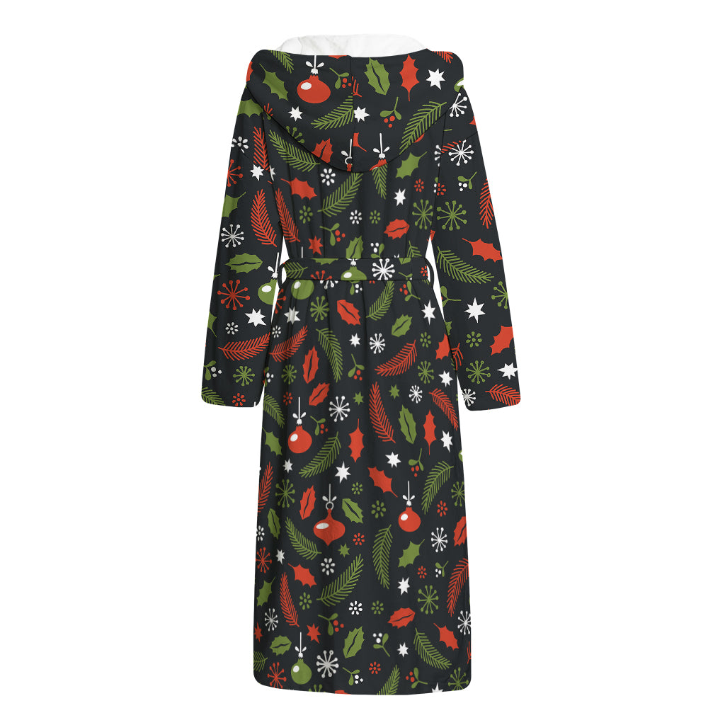Christmas Decorations Pattern Print Hooded Bathrobe