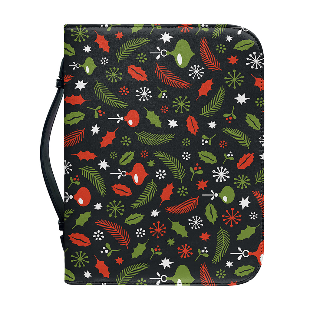 Christmas Decorations Pattern Print Leather Bible Cover