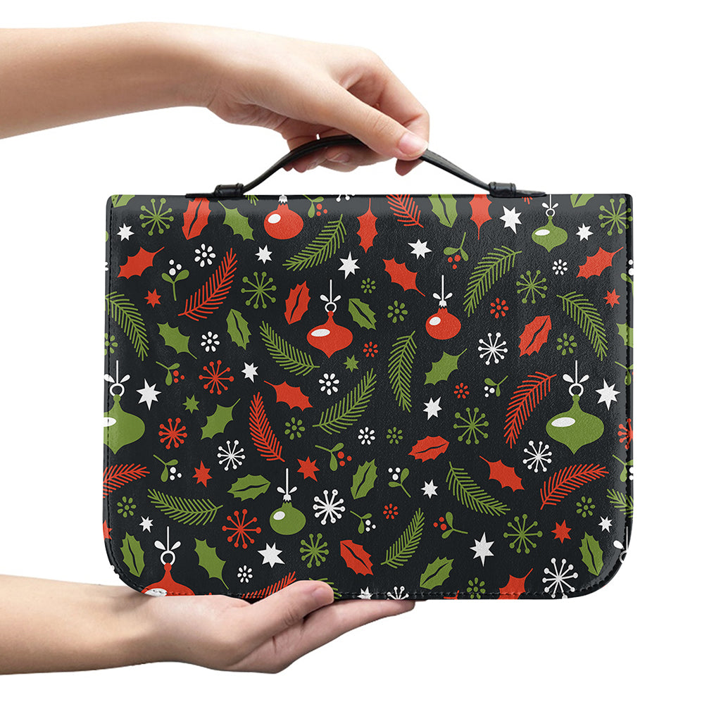 Christmas Decorations Pattern Print Leather Bible Cover