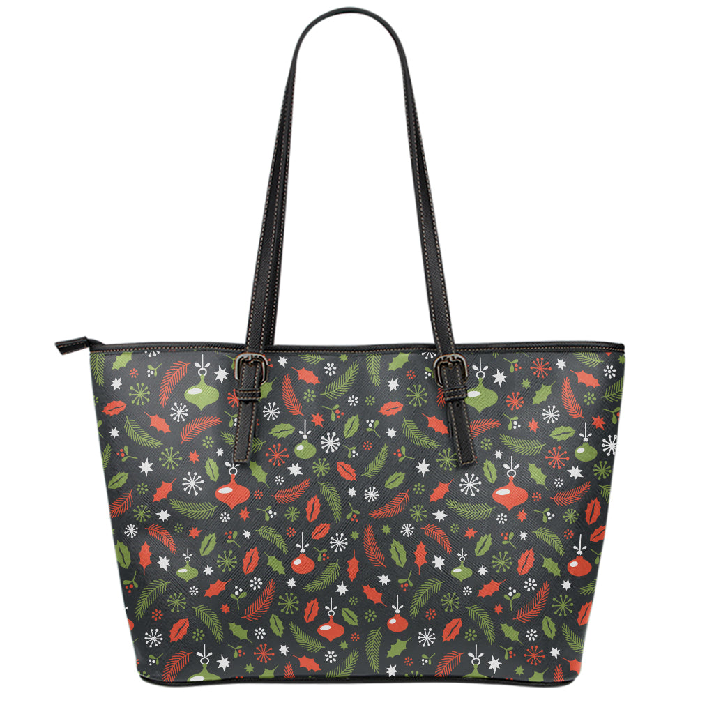 Christmas Decorations Pattern Print Leather Tote Bag