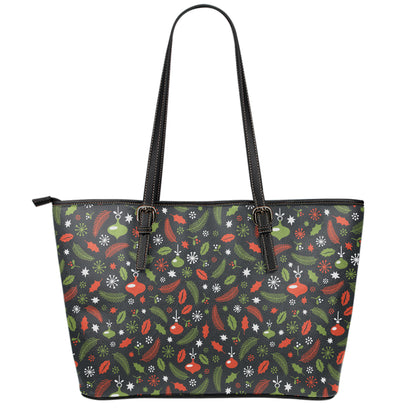 Christmas Decorations Pattern Print Leather Tote Bag
