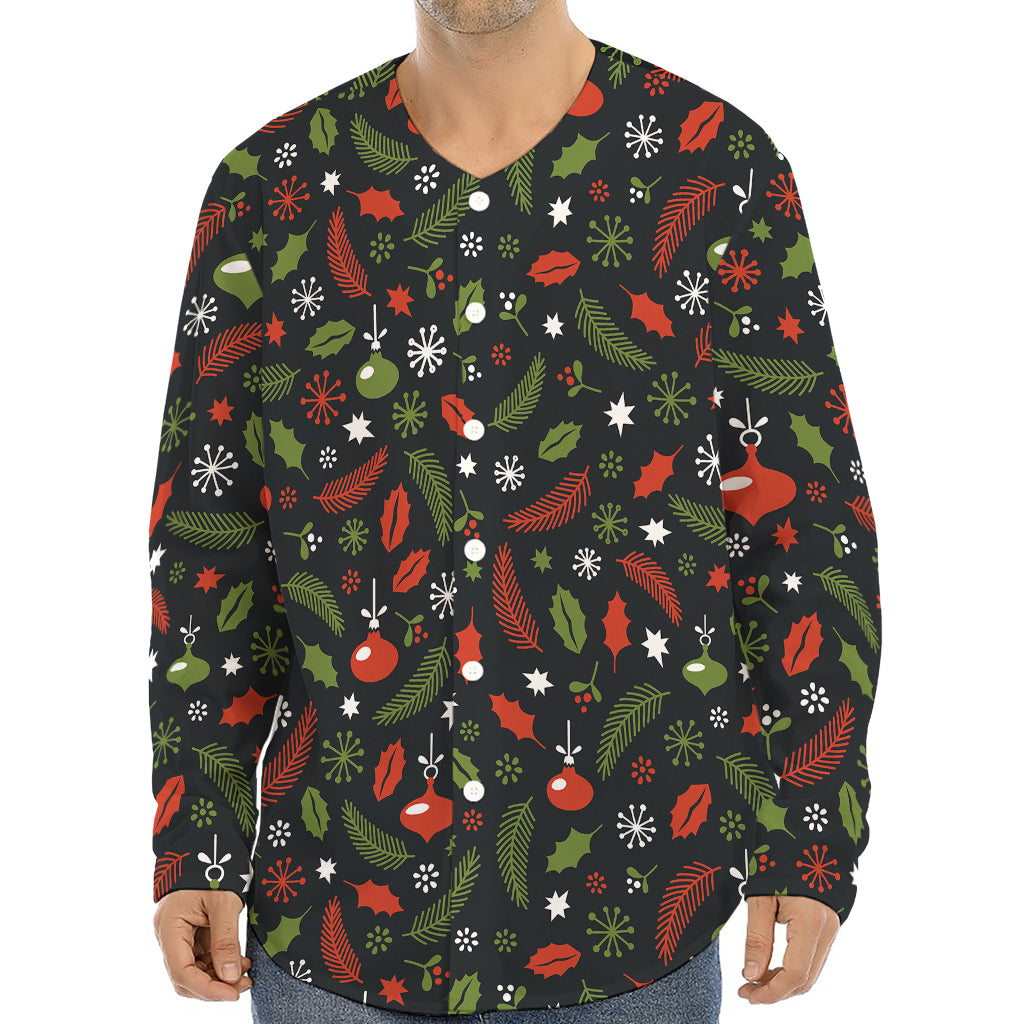 Christmas Decorations Pattern Print Long Sleeve Baseball Jersey