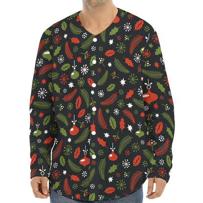Christmas Decorations Pattern Print Long Sleeve Baseball Jersey