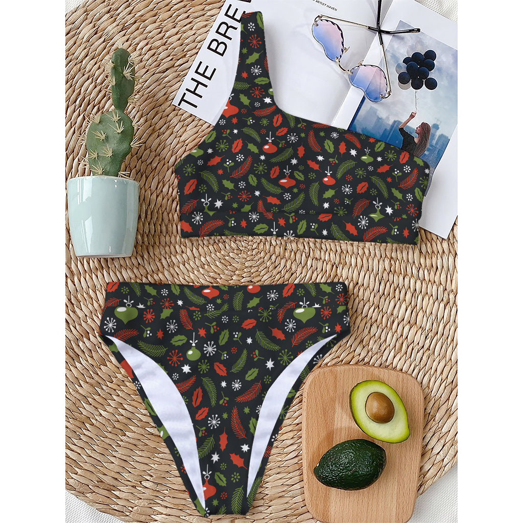 Christmas Decorations Pattern Print One Shoulder Bikini Top