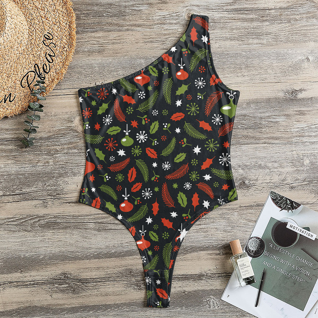 Christmas Decorations Pattern Print One Shoulder Bodysuit