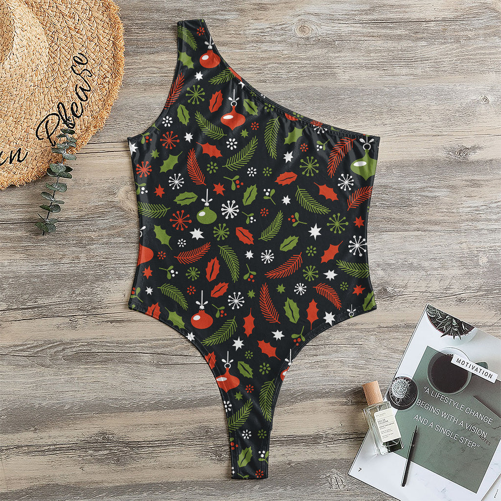 Christmas Decorations Pattern Print One Shoulder Bodysuit